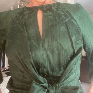Green Satiny XS St. Patrick’s green flattering top Zara Woman tie front blouse